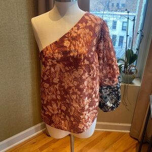 Floral Eyelet One-Shoulder Blouse